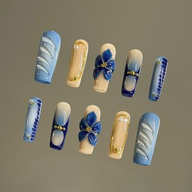 NailVesta DreamWear Collection – 100% Handcrafted 3D Press-On Nails | Reusable, Long-Lasting, Salon-Quality:_Bluebell Glow_S