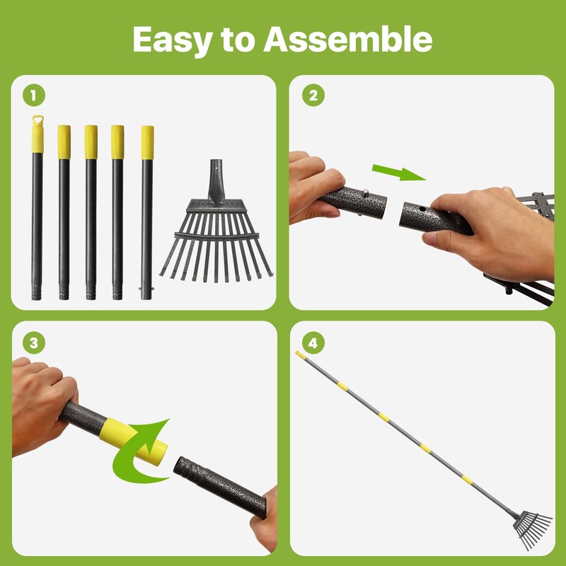 Rake for Leaves, Small Leaf Rake for Garden, 70-inch Adjustable