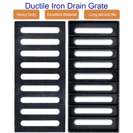 DuuMuut Cast Iron Drain Grate, 17x8 Outdoor Drain Cover, Sewer Grate B Class, Durable Heavy Duty Channel Grate, Black Rectangle Drainage Grate for Driveway, Concrete, Yard, Garage (17.3x8)