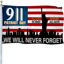 Shuitouk 911 Flags 3x5 Outdoor We Will Never Forget 911 Flag Patriotic Memorial Day American Flags for Outside Double Sided Polyester Remember 911 House Yard Sign Decorations Banner