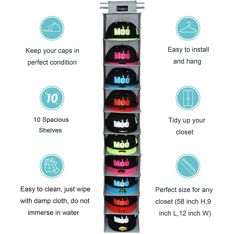 VAESIDA 10 Shelf Hat Rack Hanging Closet/Organizer for Storage -