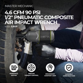 Master Mechanic 4.6 CFM 90 PSI 1/2 Inch Pneumatic Powered Impact Wrench with Rubber Hand Grip and Aluminum Housing for Tools and Home Improvement