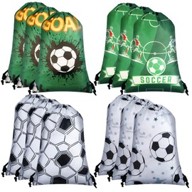 CACSO 12 Pcs Soccer Party Bags,Soccer Drawstring Bags,Drawstring Backpack Party Favor Bag,Goodie Candy Treat Bag for Sports Theme Birthday Decorations,(8.65inx12.6 inch)