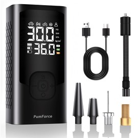 PumForce Cordless Tire Inflator, 150 PSI Portable Air Compressor Pump with LED Digital Gauge, Auto Shut-Off, Three-Mode Flashlight, USB-C, for Car, Motorcycle, Bike, Ball