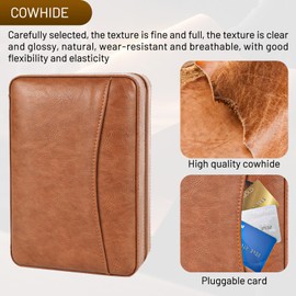 Holds 6 -Cigar Portable Brown Leather Cigar Case with Spanish Cedar Wood Interior and Card Storage Travel Cigar Humidor with Cutter ，Humidifier， Perfect for Business Trips Birthday Gifts Father's Day