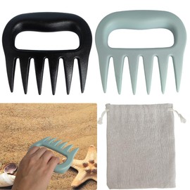 2PCS Sand Scoop with Shovel Sand,Flea Rake with Beach Mesh Bag,Shark Teeth Digger for Sand&Beach,Plastic Beach Digging Tools for Picking Up Shells
