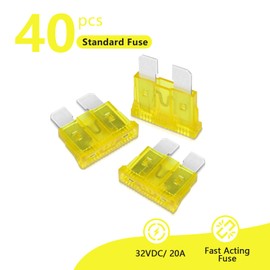 (40Pcs) 20 Amp Standard Automotive Fuse, 20A 12V 24V 32V Car Blade Fuses ATO APR ATS for Car/RV/Truck/SUV/Motorcycle/Boat