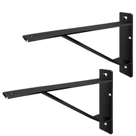 Heavy Duty Shelf Brackets 20 inch, Industrial Wall Brackets with Lip Metal Storage Brackets Outdoor/Indoor Include Screws 2 Pack Black