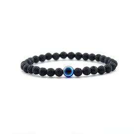 Lameybrt Evil Eye Bracelet 6mm Natural Stretch Adjustable Beaded Bracelets for Men (A10 Volcanic rock, Medium (6.5"-7.4"))