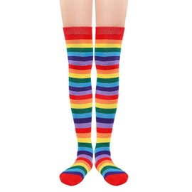Azue Womens Rainbow Socks Rainbow Thigh High Socks Fashion Tube Stockings above Knee Christmas Socks Rainbow