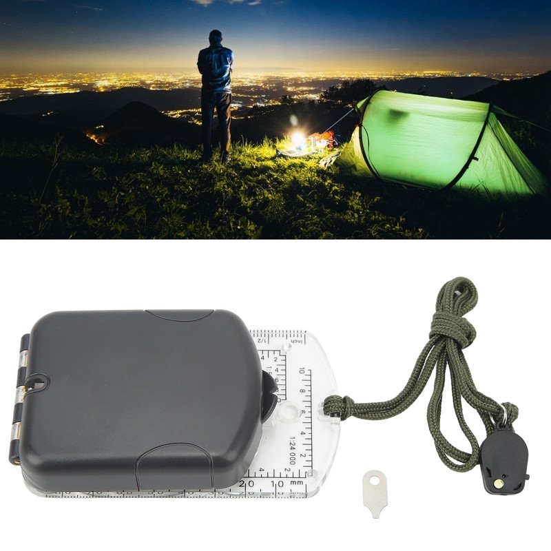 Multifunctional Plastic Compass with Scales Portable Gradiometer Magnifying Glass LED