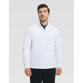 Rouen Mens Quarter Zip Pullover Performance Solid Casual Golf Long Sleeve Half Zip Pullover Sweatshirts for Men White
