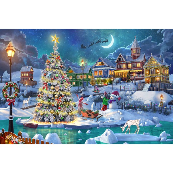 Becko US Puzzles 1000 Piece for Adults and Kids, Wooden Jigsaw Puzzles 1000 Pieces, Christmas and Holiday (Snow Scene)