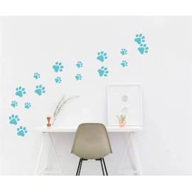 49 Pieces/Set Dog Paws Wall Decals Vinyl Pawprints Sticker Animal Footprint Wall Art Decoration for Kids Boy Girl Baby Nursery Bedroom Living Room Animal Tracks Decor YMX21 (Teal)
