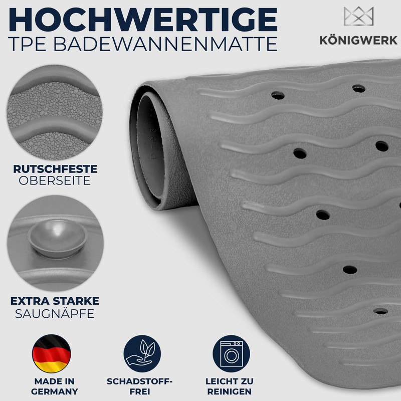 Königwerk Non-Slip Bath Mat - 100% BPA Free [80 x