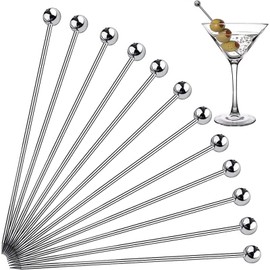 Metal Cocktail Sticks, 16PCS Reusable Stainless Steel Cocktail Picks and Skewers, Perfect for Cocktail Garnish, Heart Cocktail Sticks, Metal Toothpick Stirrers(10.8cm)