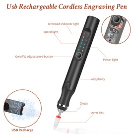 Engraving Pen with 37 Bits, USB Rechargeable Cordless Engraving Machine with Box, Portable DIY Rotary Engraver for Jewelry Wood Glass Stone Carving