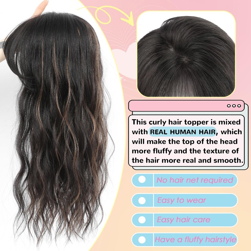 Hair Toppers for Women, 20 Inch Hand Tied Breathable Toppers