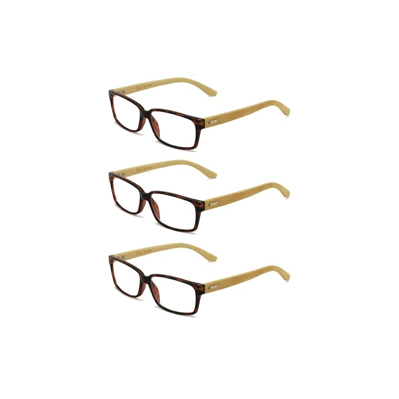 V.W.E. 3 Pairs Genuine Real Bamboo Reading Glasses - Rectangular
