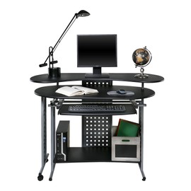 OneSpace Regallo Expandable L-Shaped Desk, Office Computer Desk with 2 Shelves, Black