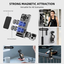 Flymile Pocket 4P 4 3 Magnetic Mount Stand for DJI Osmo/Xtra Muse, 180° Adjustable Aluminum Metal Cage Frame Desk Holder, Expansion Adapter Magnet Handle ＆ Cold Shoe for DJI Osmo Pocket 4 Accessories