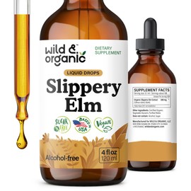 Wild & Organic Slippery Elm Liquid Drops - Lung, Digestive & Women's Support - Slippery Elm Bark Extract Tincture - Ulmus Rubra Supplement - Vegan, Sugar & Alcohol-Free - 4 fl oz