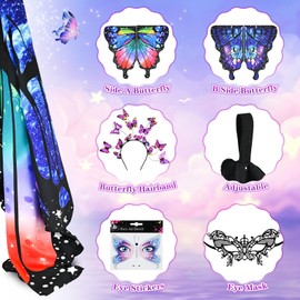 FORMIZON Butterfly Costume Women's Double-Sided Print, Butterfly Wings Adults, 4-Piece Set Butterfly Cape, Fairy Wings for Adults, Cosplay, for Carnival, Fancy Dress Party, blue, Unit size