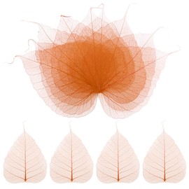 M METERXITY 100-Pack Skeleton Leaves, 5.1 Inch Natural Dried Pressed Bodhi Skeleton Leaves Vein for Resin/DIY Crafts Card/Scrapbook/Wedding, Small Leaves Decorative [Nude]