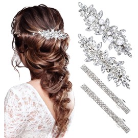 Silver Hair Clip, 4 Pcs Sparkly Hair Clips, Silver Hairs Accessories for Women, Girls, Bridal, Thick Long Hairstyle, Prom, Wedding, Parties, Everyday