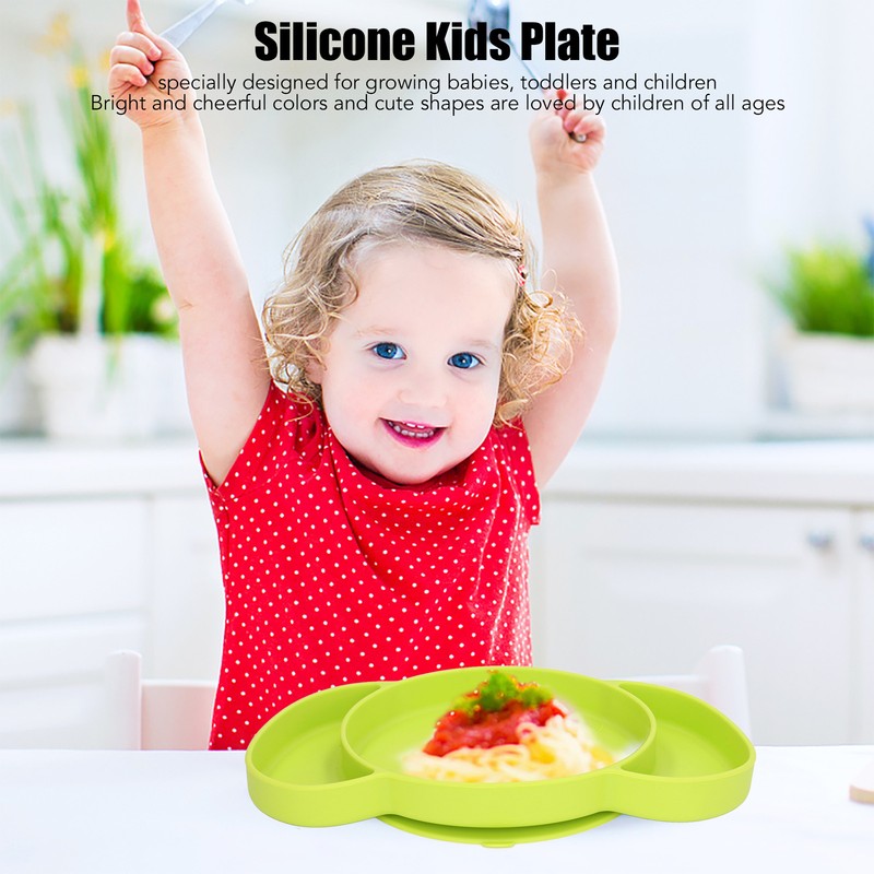 Kids Divided Plates Safe Silicone Foldable Prevent Slipping Toddler Suction