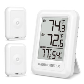 AMIR Indoor Outdoor Thermometer Wireless with 2 Transmitters Up to 100m/328ft, Max/Min Display, Greenhouse Humidity Thermometer for Babyroom Garden