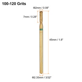 HARFINGTON 8pcs 100-120 Grits Diamond Grinding Bit 2mm Cylinder Head 2.35mm Shank 7mm Length Titanium Plated Stone Sanding Drill Bits Rotary Tool for Nails Grinding Polishing