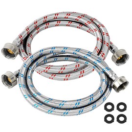 Beaquicy 4 Ft Washing Machine Hoses Burst Proof Braided Stainless Steel - Fit for ALL Washers - Red and Blue Washer Hoses(2 Packs) - 10 YEARS WARRANTY