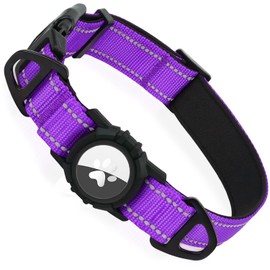 Joytale Airtag Dog Collar, Dual D-Rings, Reflective Pet Collar with AirTag Holder, Soft Padded Adjustable for Extra Small and Puppy Dogs, Purple, XS