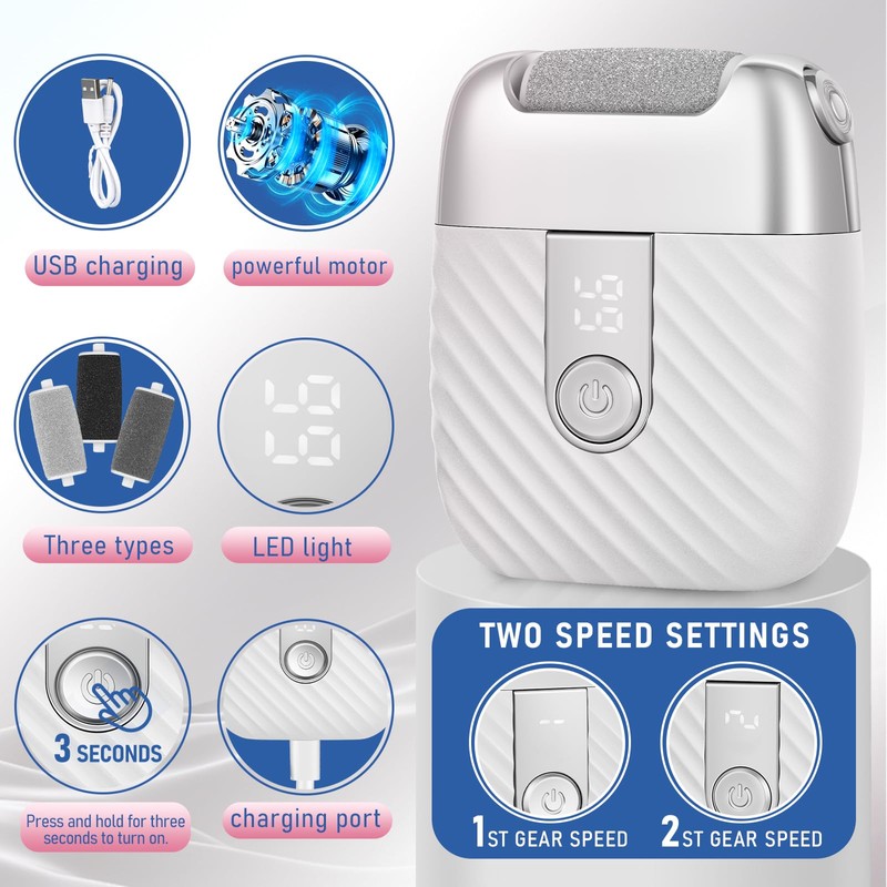 Electric Foot File with 2 Speeds & LED Display, Rechargeable