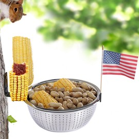 Squirrel Feeders for Outside with Flag, Squirrel Picnic Table with 2 Corn Cob Holders & Drainage and Airy Holes, 2 Corn Cob Spikes for Various Food Backyard(with Flag)