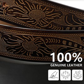 Evbopa Men's Western Cowboy Belt Mens Engraved Buckle Leather Belts for Jeans