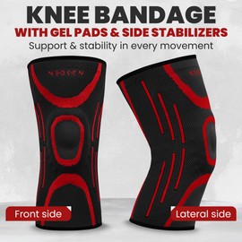NeDKeN Knee Support – Compression Brace for Men & Women, Elastic Sleeve for Meniscus, Joint Pain, Patella & Ligament Damage, Sports Stabilizer for Enhanced Support & Recovery (Red, S)