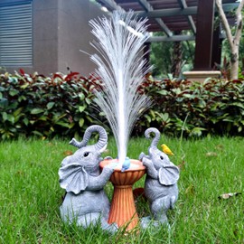 Yardancer Elephant Solar Garden Statue with Colour Changing Optical Fiber Solar LED Light – Elephant Figurine Lights for Outdoor Patio, Lawn, Yard, Perfect Gardening, Birthday Gifts for Mom