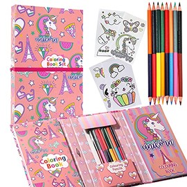 PowerKing Colorear Almohadillas Kit para Niñas, 60 Páginas para Colorear y 16 Lápices de Colores para Dibujar Pintar, Regalo de Cumpleaños para Niñas Niños (Unicornio páginas para colorear Set)