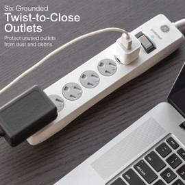 GE Surge Protector Power Strip, 10 Ft Extension Cord, 6 Outlet Extender, 800 Joules, Flat Plug, Twist-to-Close Safety Covers, ETL Listed, White, 2 Pack, 46864