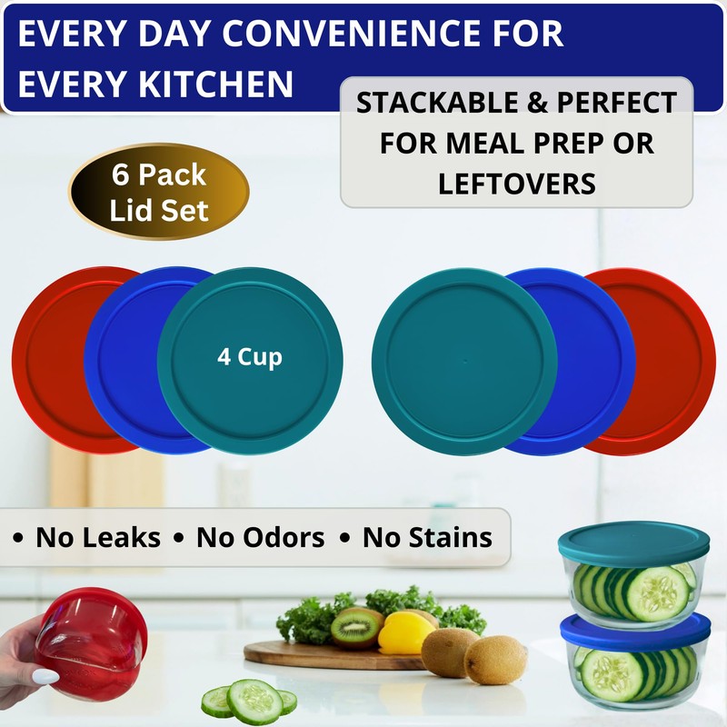 KlareWare Replacement Lids for - 4 Cup Storage Bowl Covers,