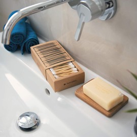 Navaris Cotton Bud Bamboo and Cotton - 800x 100% biodegradable vegan sticks - Zero plastic - 4 recycled cardboard boxes of 200 pcs. Ecological