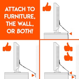 ECHOGEAR TV Safety Straps for Big TVs – Heavy-Duty Anti-Tip Anchors for TVs Up to 90” – Secure to Wall or Furniture – Pre-Assembled for Easy Baby Proofing & Earthquake Protection