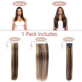 BHF Hair Extensions Clip Ins Blonde Brown - Long Straight Balayage Clip in Hair Extensions for Women clip in 3Pcs Set (140gram #4/27 Chocolate Brown and Strawberry Blonde Highlights 20INCH)