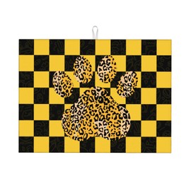 BOXIMIAO Dish Drying Mat Checkerboard Dog Paw Drying Mat 18''X24'' Reversible Microfiber Dish Drying Pad Dish Absorbent Mats For Kitchen Counter Coffee Bar