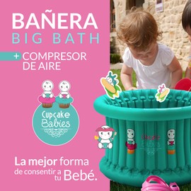 CUPCAKE BABIES Bañera Inflable Toddler Color Turquesa | Set de Bañera para Niños de 1 a 6 Años con Compresor de Aire | Navidad | Ideal Regalos Navideños | Práctica y Segura | Uso en Baño o Alberca