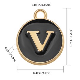 LEGENTLISUR Pack of 100 Letter Pendants, V-Alphabet Pendants, Alloy Round Pendants for Homemade Necklaces, Earrings, Bracelets, Jewellery Making (Black)