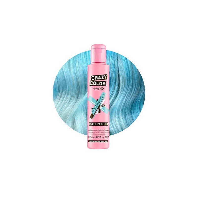 Crazy Color Semi Permanent Hair Color Cream, 150ML (BUBBLEGUM BLUE)