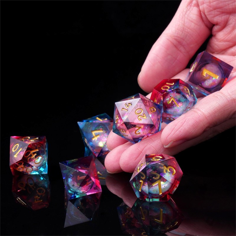 DND Dice Set, 7 Pieces Polyhedral Handmade Resin Liquid Core